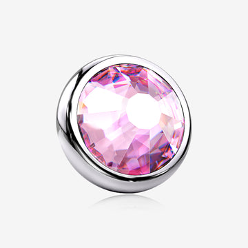 Implant Grade Titanium Internally Threaded Bezel Set Round Gem Part-Pink